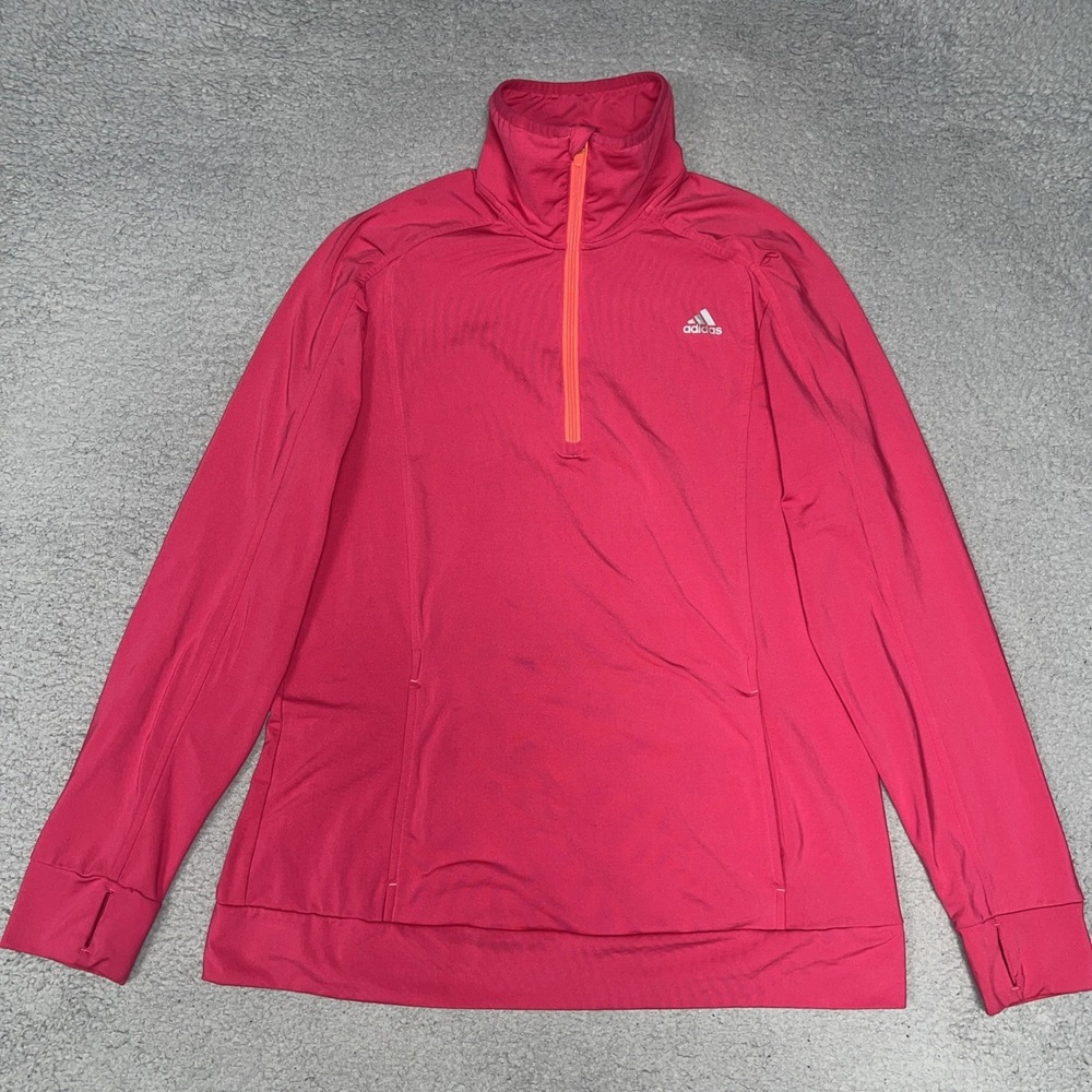 adidas Sweater Women's Sz XL Pink ClimaWarm 1/4 Zip Thumbhole Athletic Pullover